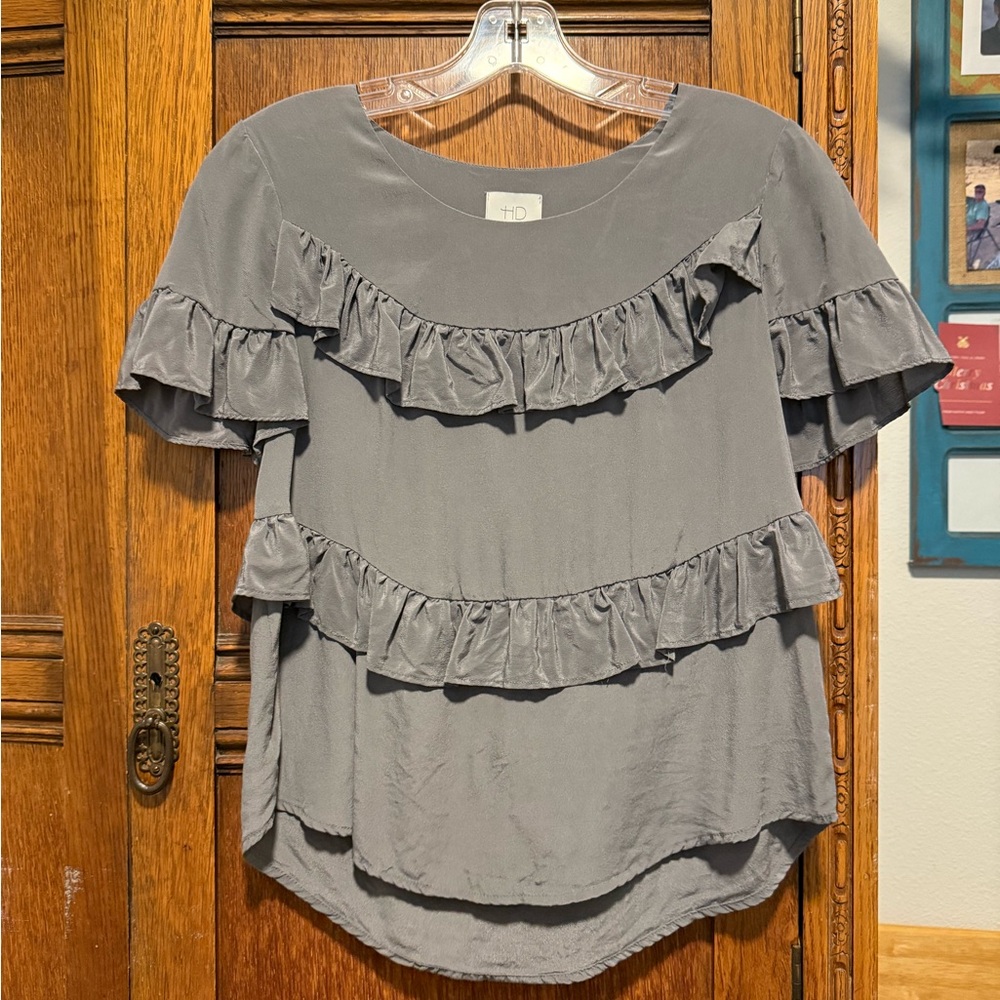 HD in Paris Charcoal Ruffled Blouse